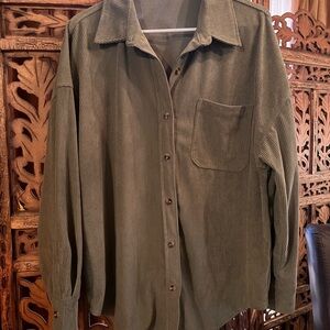 Olive Green Corduroy Button-Up Shirt